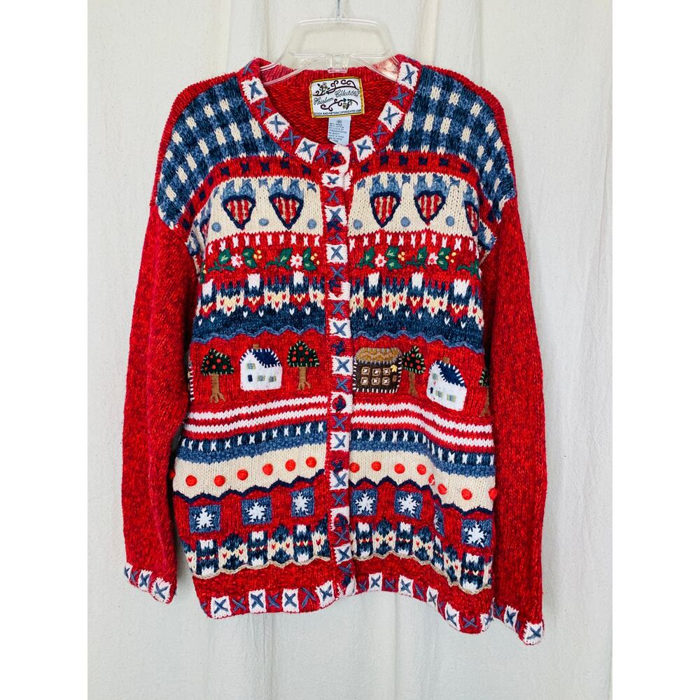 2000s Heirloom Collectibles Homestead Patriotic Cottage Country Chic Cardigan M
